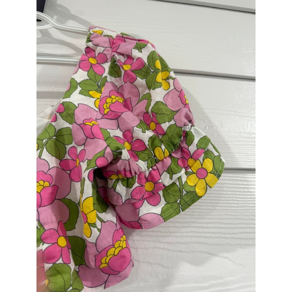 #B- 007- Floral Crop Top and Belted Mini Skirt Set Pink Yellow Retro 2 Piece - Picture 5 of 11